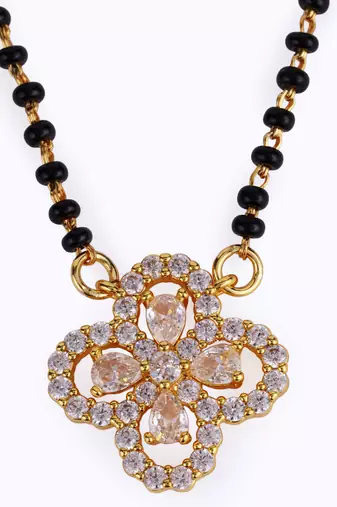 Traditional youthful flower design gold plated black beaded adjustable chain mangalsutra for women