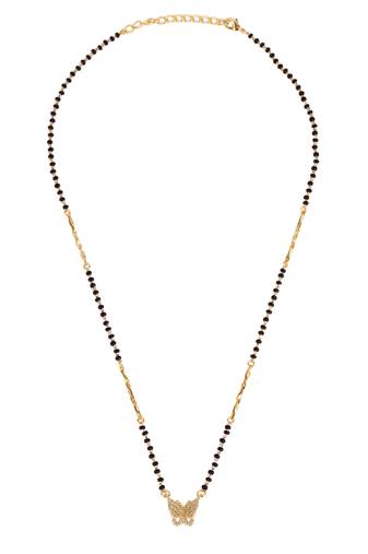 Traditional modish butterfly design gold plated black beaded adjustable chain mangalsutra for women