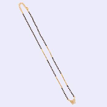 Traditional modish butterfly design gold plated black beaded adjustable chain mangalsutra for women 2