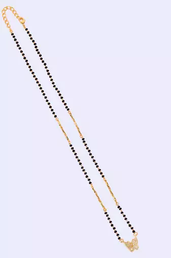 Traditional modish butterfly design gold plated black beaded adjustable chain mangalsutra for women