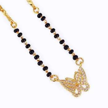 Traditional modish butterfly design gold plated black beaded adjustable chain mangalsutra for women 3