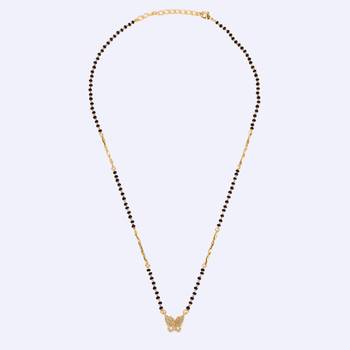 Traditional modish butterfly design gold plated black beaded adjustable chain mangalsutra for women 4