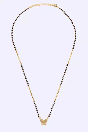 Traditional modish butterfly design gold plated black beaded adjustable chain mangalsutra for women