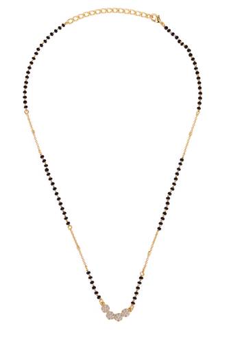 Traditional stylish cz studded round shape gold plated black beaded adjustable chain mangalsutra for women