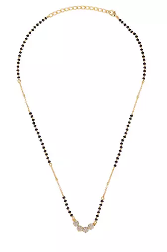 Traditional stylish cz studded round shape gold plated black beaded adjustable chain mangalsutra for women