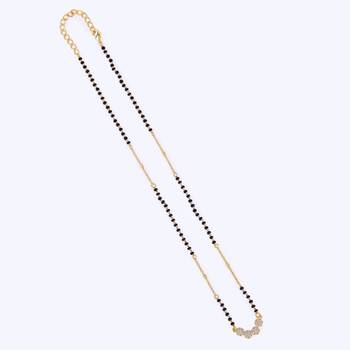 Traditional stylish cz studded round shape gold plated black beaded adjustable chain mangalsutra for women 2