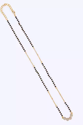 Traditional stylish cz studded round shape gold plated black beaded adjustable chain mangalsutra for women