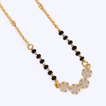 Traditional stylish cz studded round shape gold plated black beaded adjustable chain mangalsutra for women 3