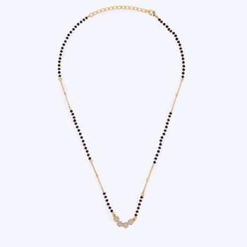 Traditional stylish cz studded round shape gold plated black beaded adjustable chain mangalsutra for women 4