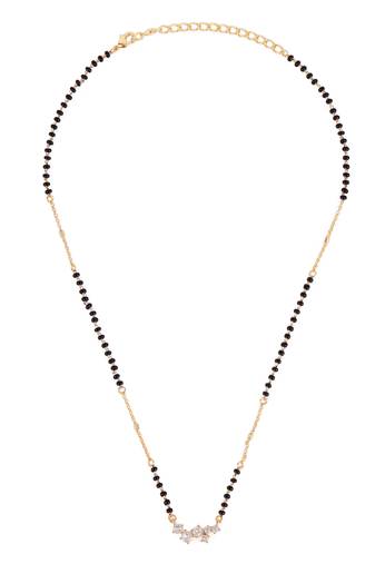 Traditional attractive round shape cz studded gold plated black beaded adjustable chain mangalsutra for women