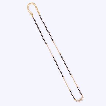 Traditional attractive round shape cz studded gold plated black beaded adjustable chain mangalsutra for women 2