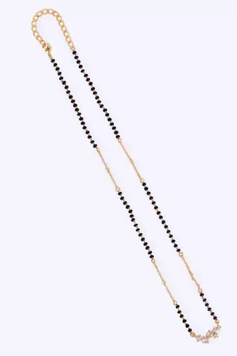 Traditional attractive round shape cz studded gold plated black beaded adjustable chain mangalsutra for women
