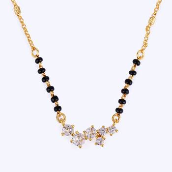 Traditional attractive round shape cz studded gold plated black beaded adjustable chain mangalsutra for women 3
