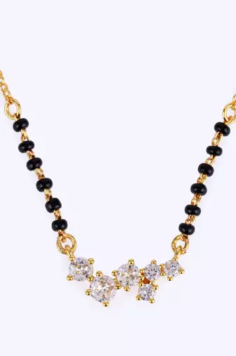 Traditional attractive round shape cz studded gold plated black beaded adjustable chain mangalsutra for women
