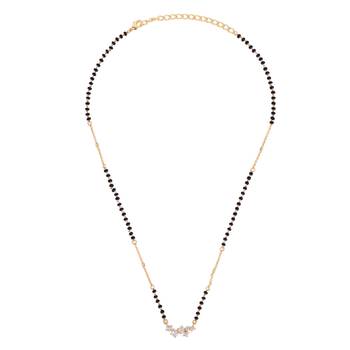 Traditional attractive round shape cz studded gold plated black beaded adjustable chain mangalsutra for women 4