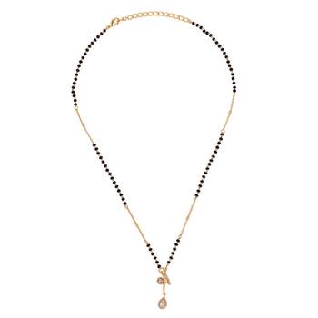 Traditional creative oval shape cz studded gold plated black beaded adjustable chain mangalsutra for women 1