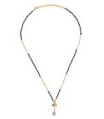 Traditional creative oval shape cz studded gold plated black beaded adjustable chain mangalsutra for women