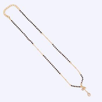 Traditional creative oval shape cz studded gold plated black beaded adjustable chain mangalsutra for women 2