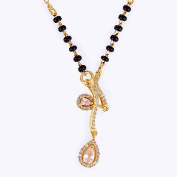 Traditional creative oval shape cz studded gold plated black beaded adjustable chain mangalsutra for women 3