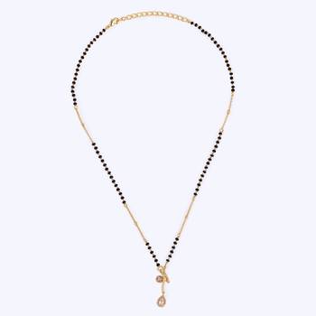 Traditional creative oval shape cz studded gold plated black beaded adjustable chain mangalsutra for women 4