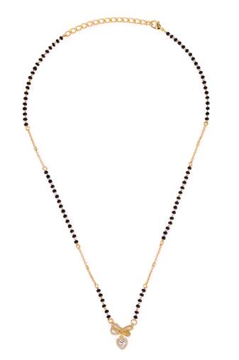 Traditional admirable butterfly and heart shape gold plated black beaded adjustable chain mangalsutra for women