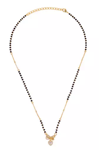 Traditional admirable butterfly and heart shape gold plated black beaded adjustable chain mangalsutra for women