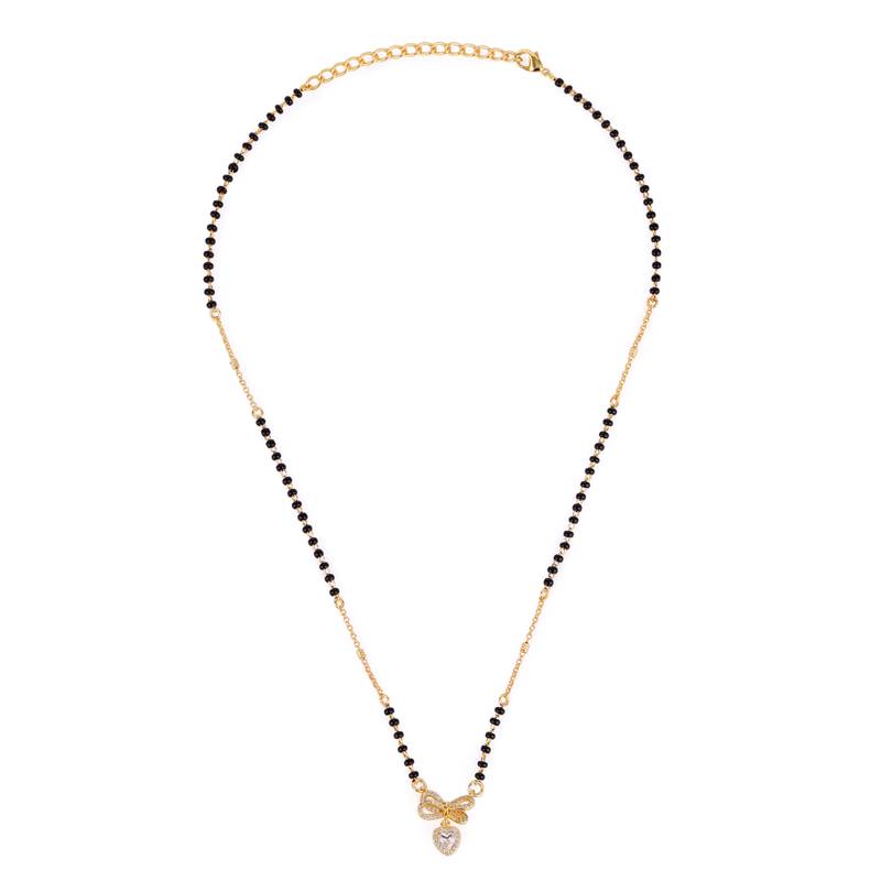 Traditional admirable butterfly and heart shape gold plated black beaded adjustable chain mangalsutra for women