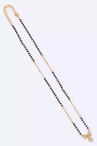 Traditional admirable butterfly and heart shape gold plated black beaded adjustable chain mangalsutra for women