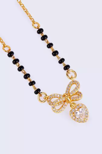 Traditional admirable butterfly and heart shape gold plated black beaded adjustable chain mangalsutra for women
