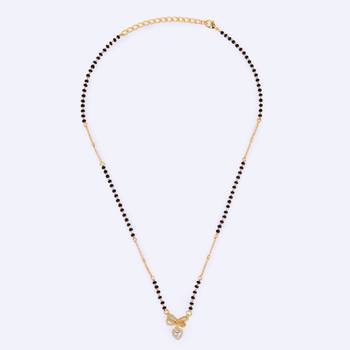 Traditional admirable butterfly and heart shape gold plated black beaded adjustable chain mangalsutra for women 4