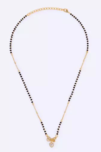 Traditional admirable butterfly and heart shape gold plated black beaded adjustable chain mangalsutra for women