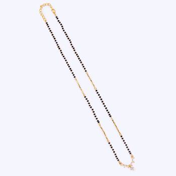 Traditional beautiful round and triangle shape gold plated black beaded adjustable chain mangalsutra for women 1