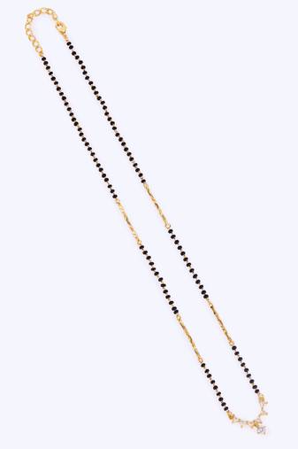 Traditional beautiful round and triangle shape gold plated black beaded adjustable chain mangalsutra for women