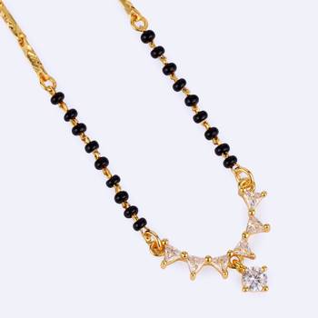 Traditional beautiful round and triangle shape gold plated black beaded adjustable chain mangalsutra for women 2