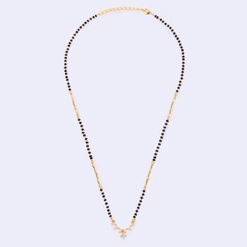 Traditional beautiful round and triangle shape gold plated black beaded adjustable chain mangalsutra for women 3