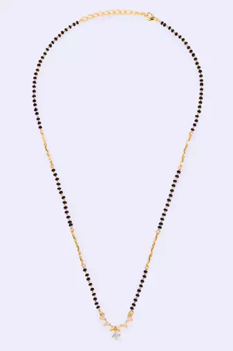 Traditional beautiful round and triangle shape gold plated black beaded adjustable chain mangalsutra for women