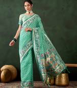 sea green woven designer poly cotton saree with blouse piece