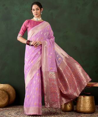 purple woven designer poly cotton saree with blouse piece 1