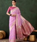 purple woven designer poly cotton saree with blouse piece