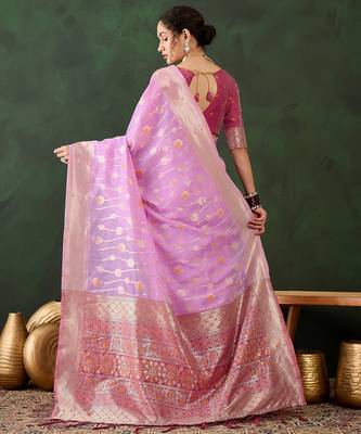 purple woven designer poly cotton saree with blouse piece 2