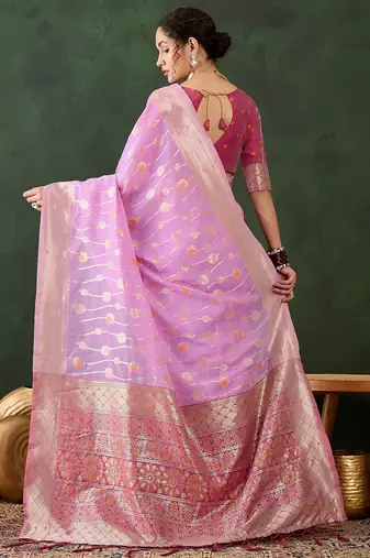 purple woven designer poly cotton saree with blouse piece
