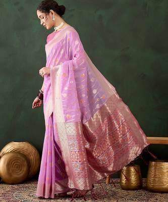 purple woven designer poly cotton saree with blouse piece 4