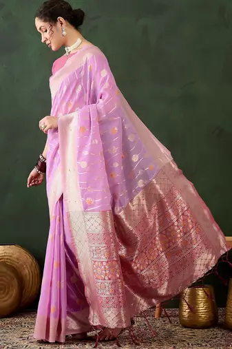 purple woven designer poly cotton saree with blouse piece