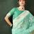 sea green woven designer poly cotton saree with blouse piece