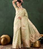 pista woven designer brush printed khadi organza saree with blouse piece
