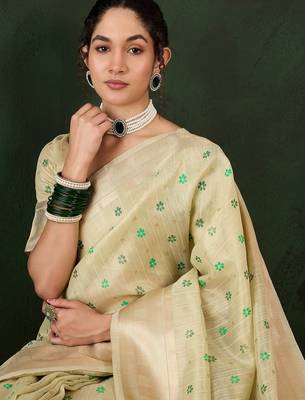 pista woven designer brush printed khadi organza saree with blouse piece 3