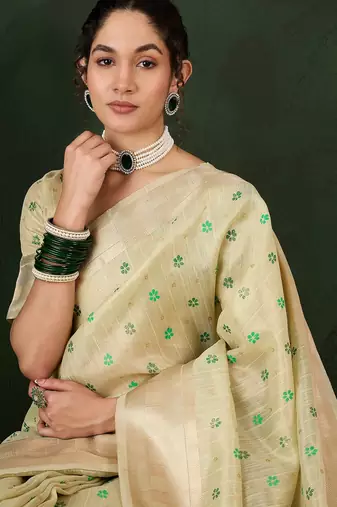 pista woven designer brush printed khadi organza saree with blouse piece