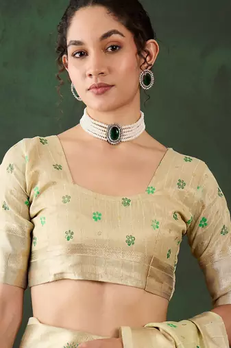 pista woven designer brush printed khadi organza saree with blouse piece