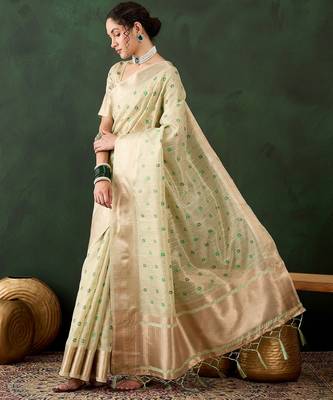 pista woven designer brush printed khadi organza saree with blouse piece 5