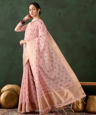 pink woven designer brush printed khadi organza saree with blouse piece 5